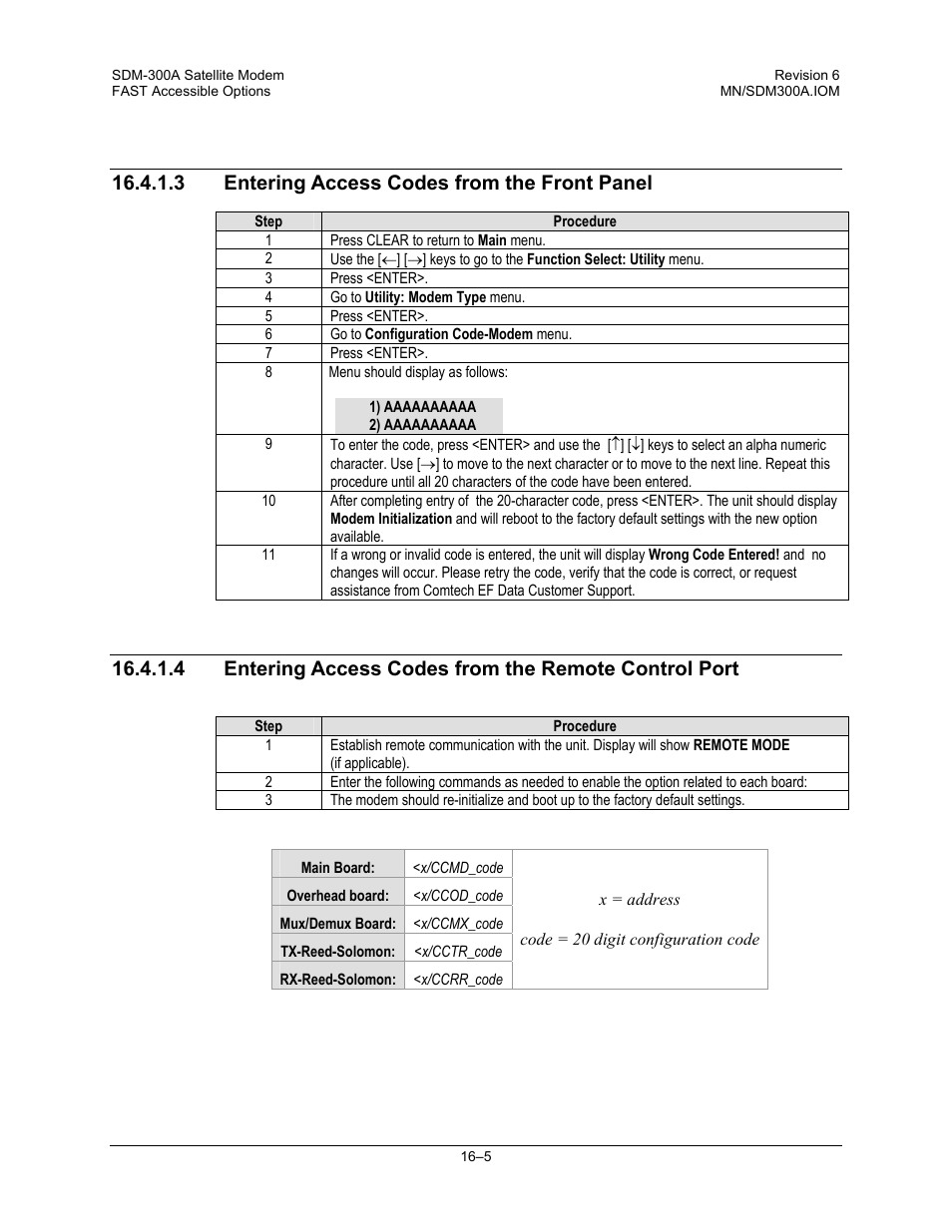 Entering access codes from the front panel, Entering access codes from the remote control port, 3 entering access codes from the front panel | Comtech EF Data SDM-300A User Manual | Page 333 / 470