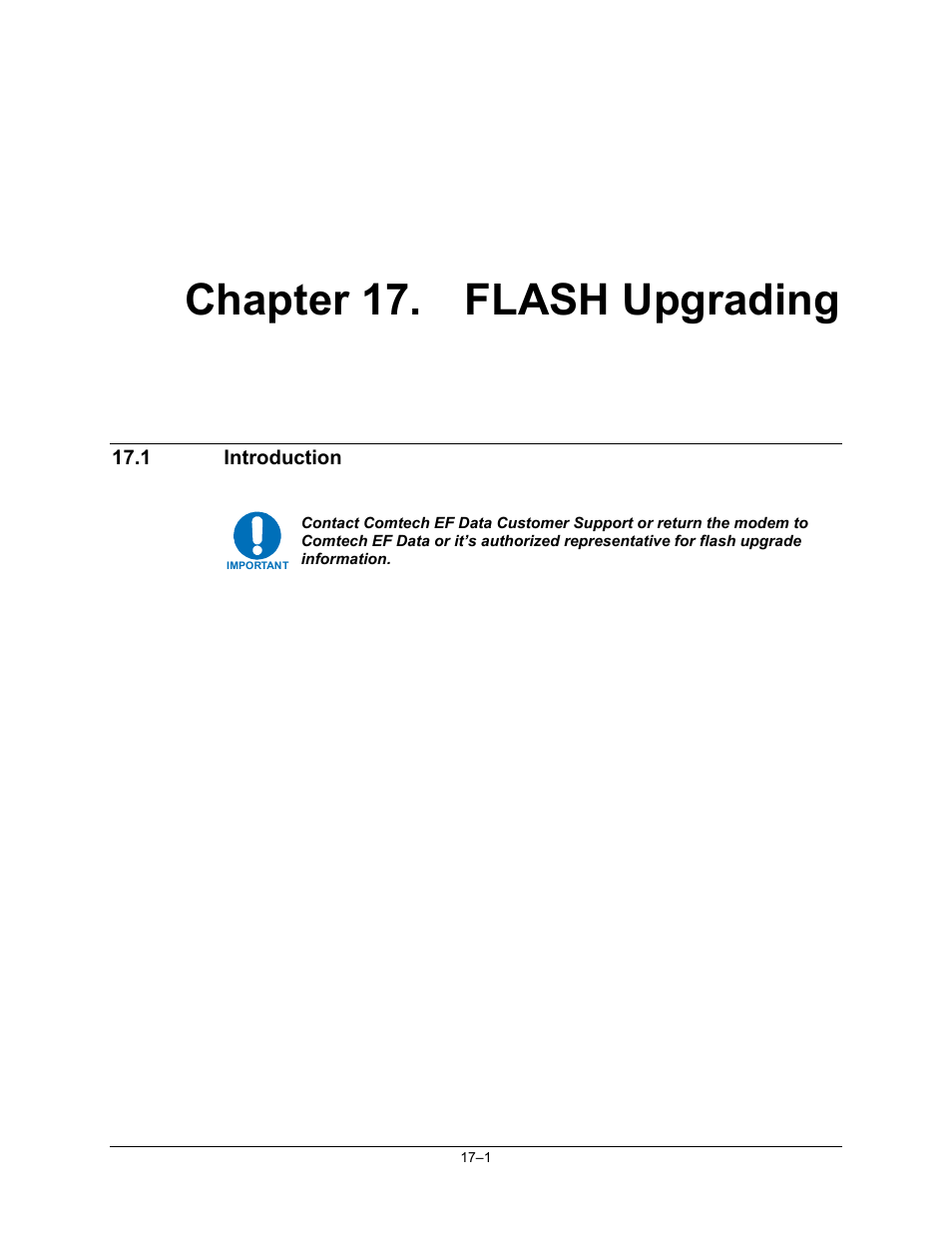 Flash upgrading, Introduction, Chapter 17. flash upgrading | Comtech EF Data SDM-300A User Manual | Page 335 / 470