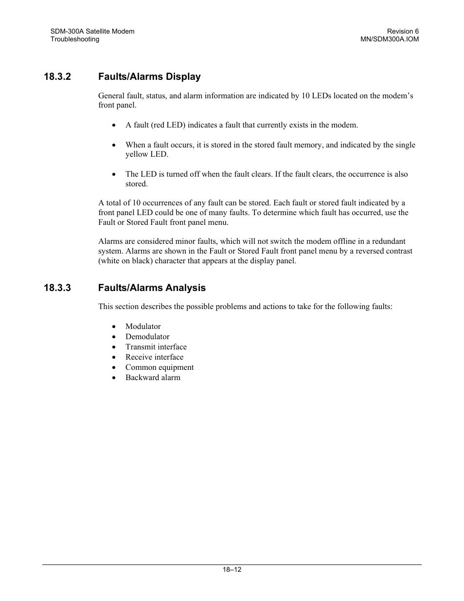 Faults/alarms display, Faults/alarms analysis | Comtech EF Data SDM-300A User Manual | Page 348 / 470