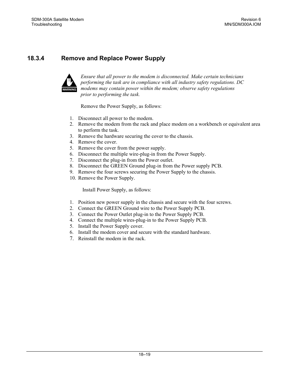 Remove and replace power supply, 4 remove and replace power supply | Comtech EF Data SDM-300A User Manual | Page 355 / 470