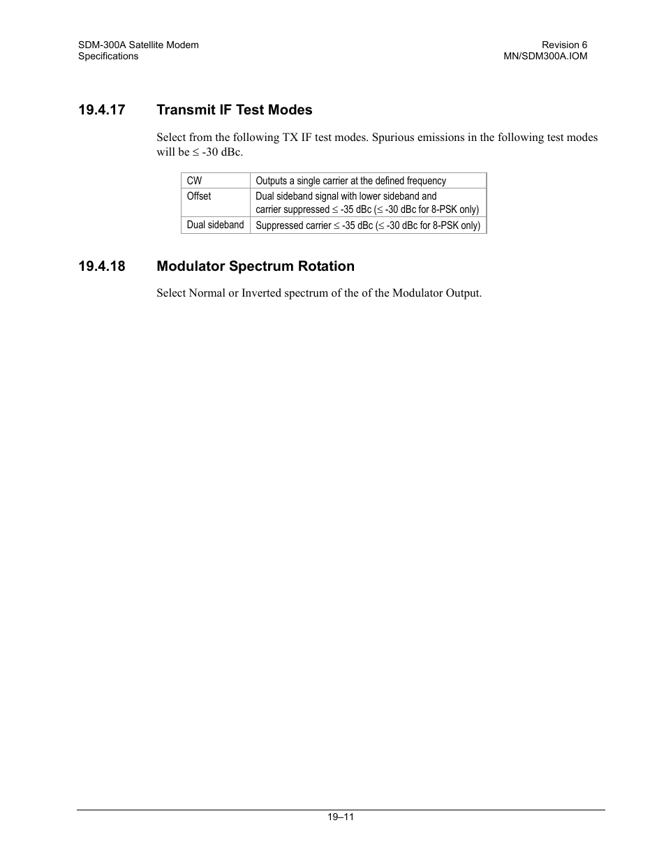 Transmit if test modes, Modulator spectrum rotation, 17 transmit if test modes | 18 modulator spectrum rotation | Comtech EF Data SDM-300A User Manual | Page 367 / 470