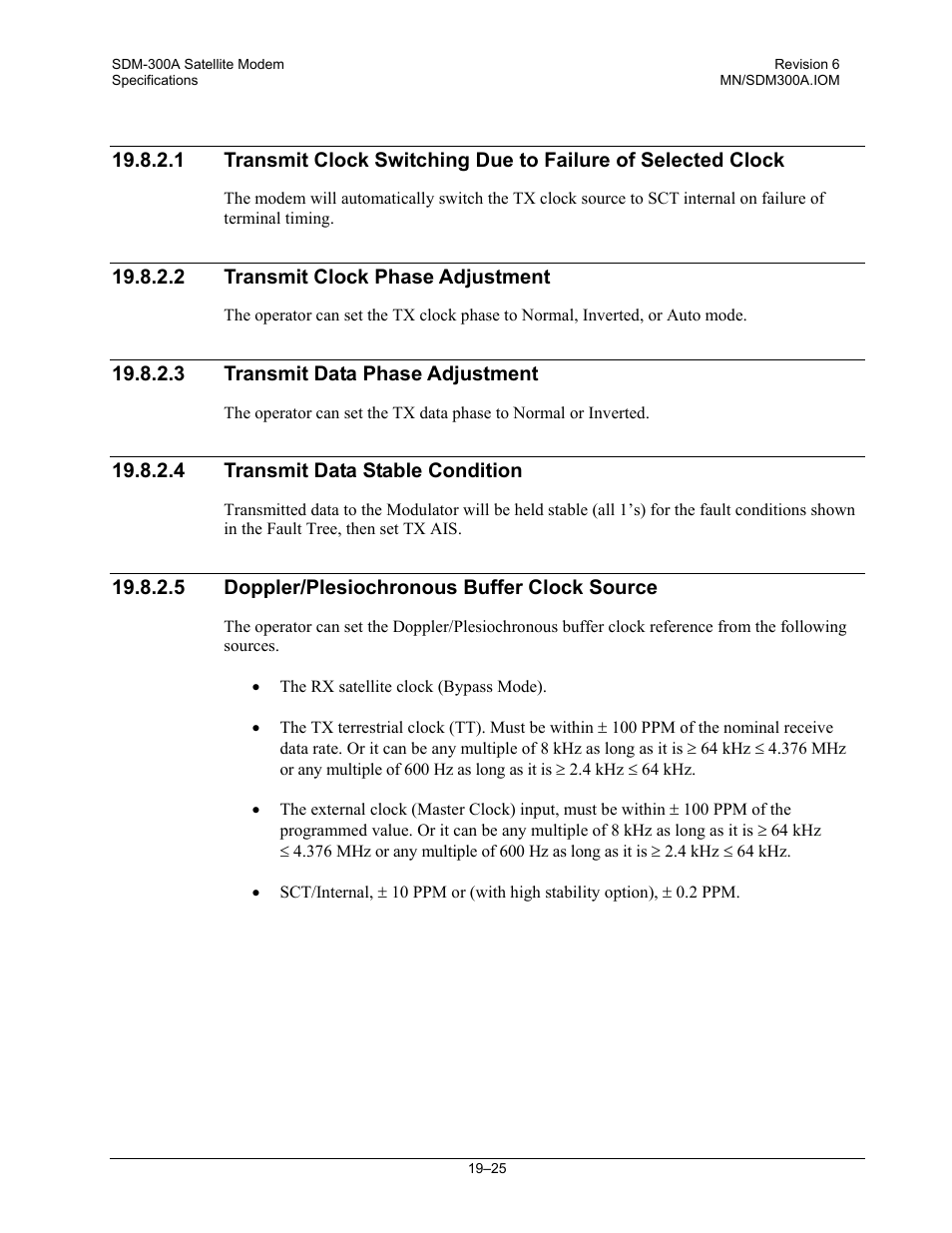 Transmit clock phase adjustment, Transmit data phase adjustment, Transmit data stable condition | Doppler/plesiochronous buffer clock source | Comtech EF Data SDM-300A User Manual | Page 381 / 470