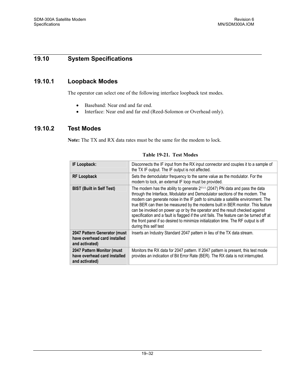 System specifications, Loopback modes, Test modes | 2 test modes | Comtech EF Data SDM-300A User Manual | Page 388 / 470