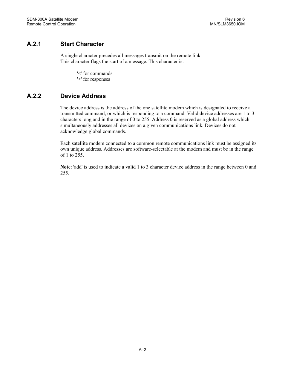 Start character, Device address | Comtech EF Data SDM-300A User Manual | Page 394 / 470