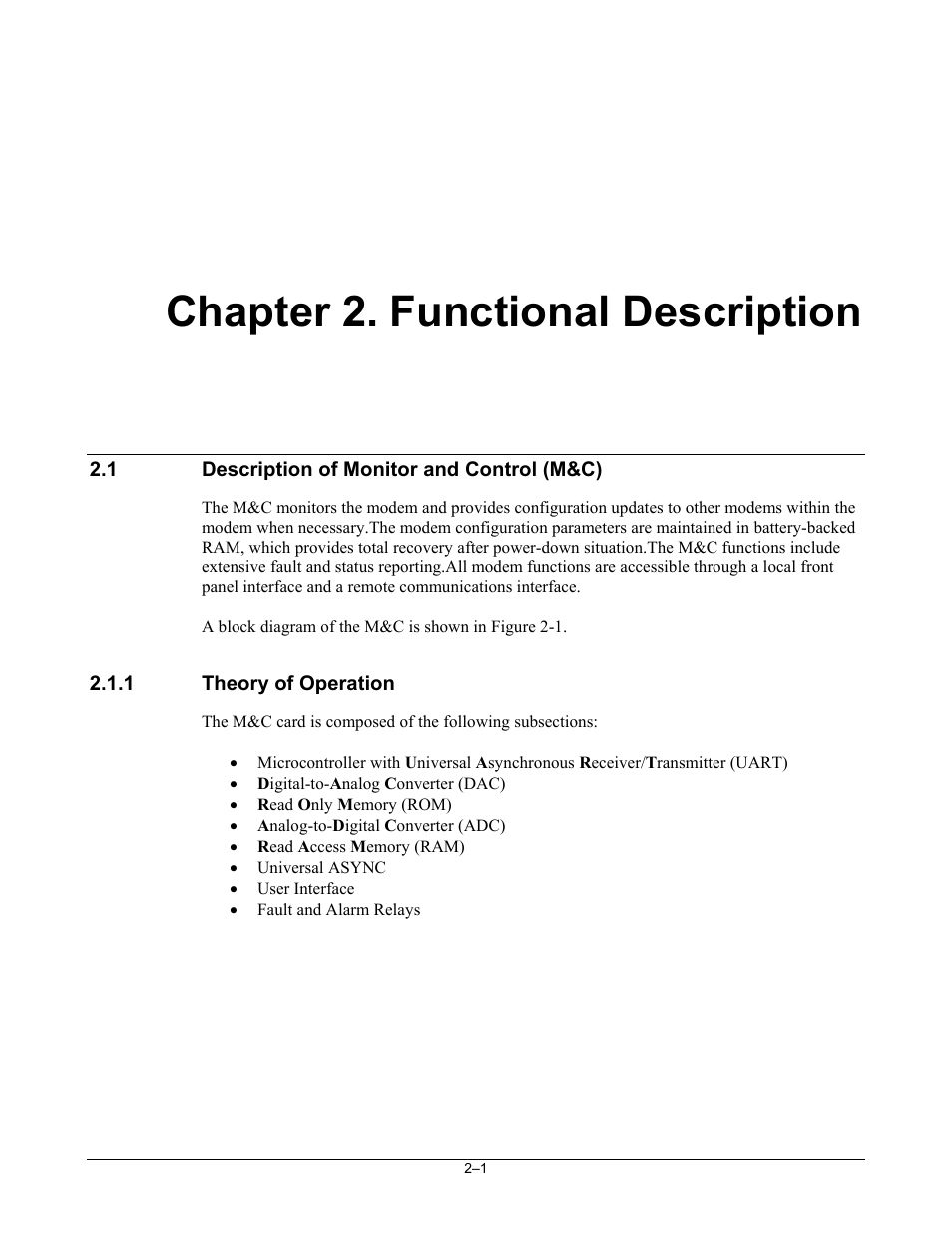 Functional description, Description of monitor and control (m&c), Theory of operation | Chapter 2. functional description | Comtech EF Data SDM-300A User Manual | Page 41 / 470