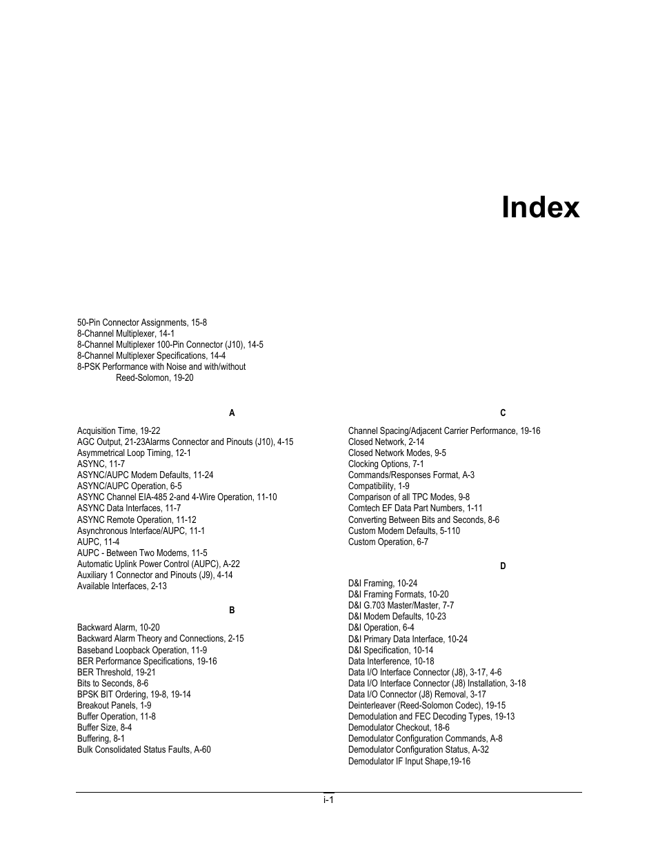 Index, Backcover | Comtech EF Data SDM-300A User Manual | Page 465 / 470
