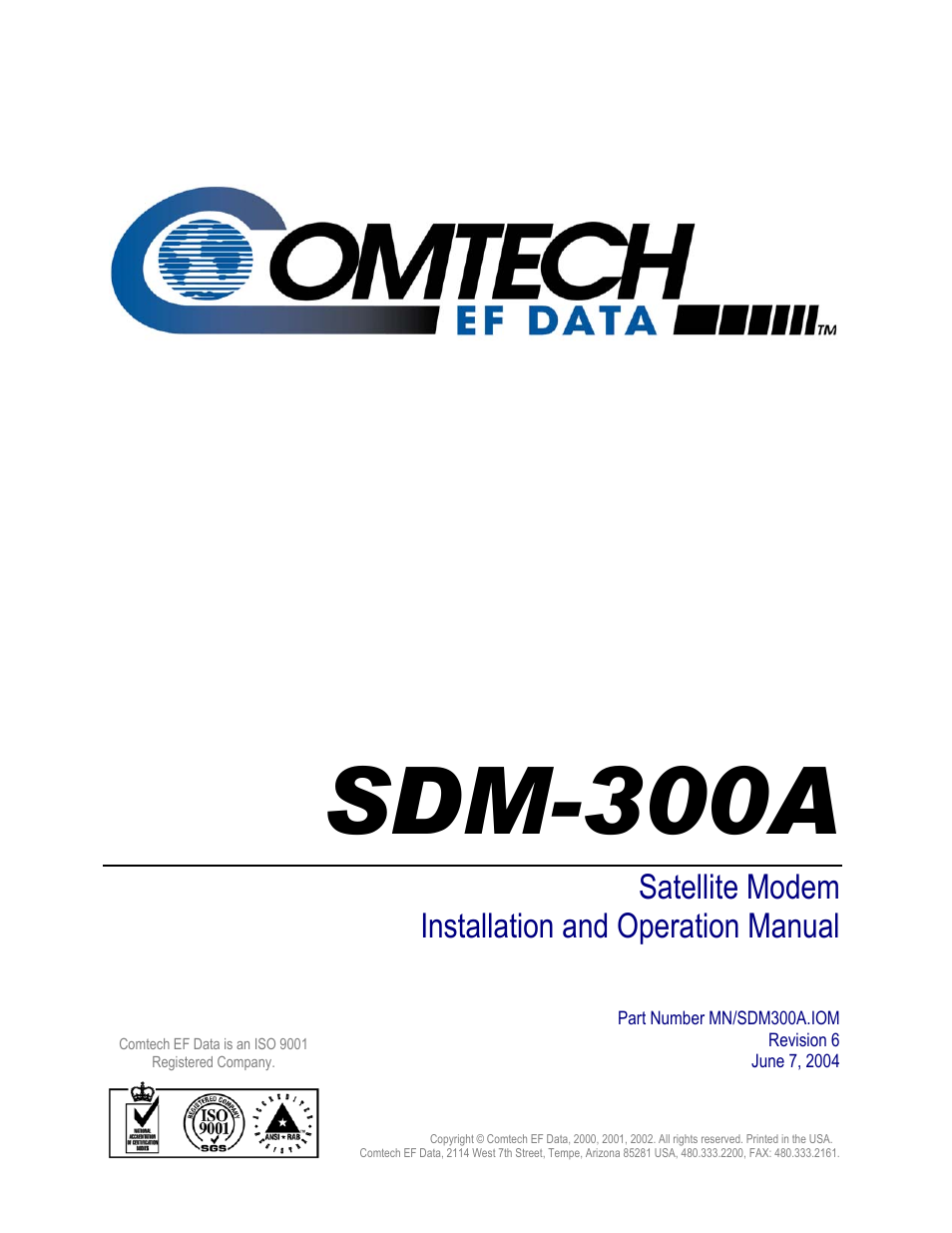 Sdm-300a, Satellite modem installation and operation manual | Comtech EF Data SDM-300A User Manual | Page 5 / 470