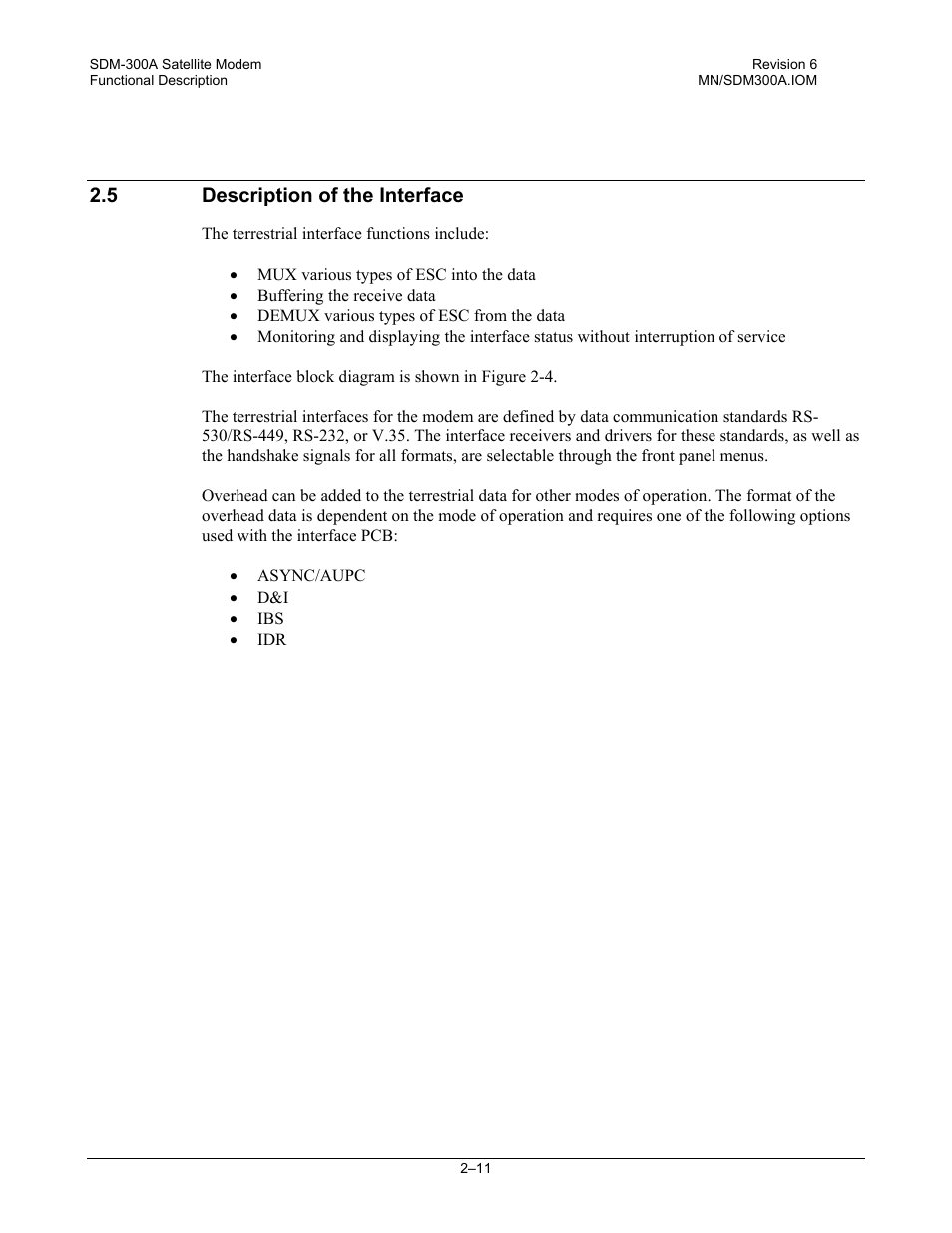 Description of the interface, 5 description of the interface | Comtech EF Data SDM-300A User Manual | Page 51 / 470