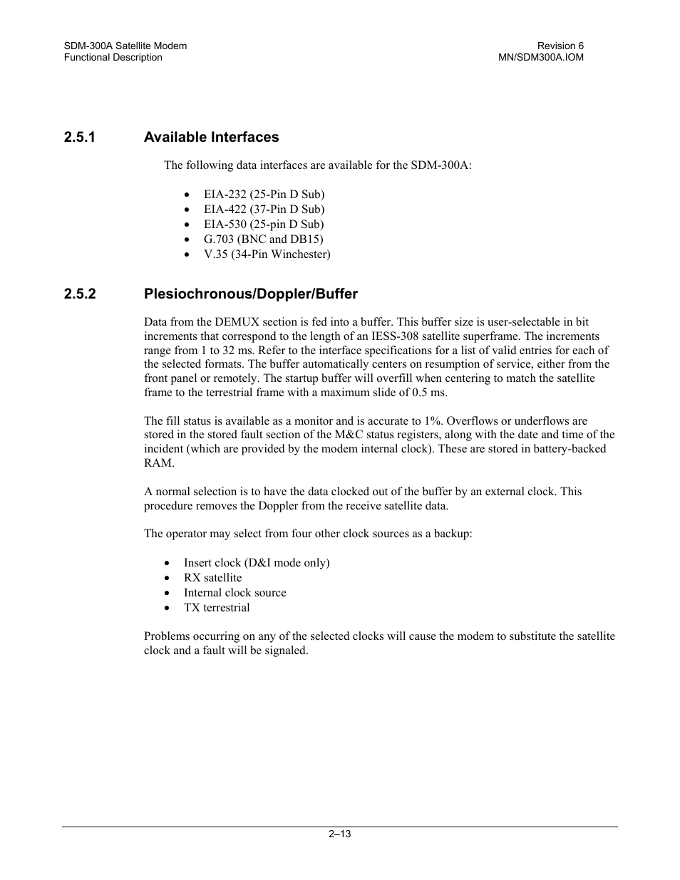 Available interfaces, Plesiochronous/doppler/buffer, 1 available interfaces | 2 plesiochronous/doppler/buffer | Comtech EF Data SDM-300A User Manual | Page 53 / 470