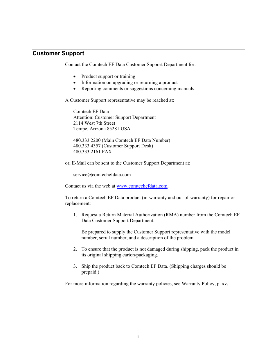 Customer support | Comtech EF Data SDM-300A User Manual | Page 6 / 470