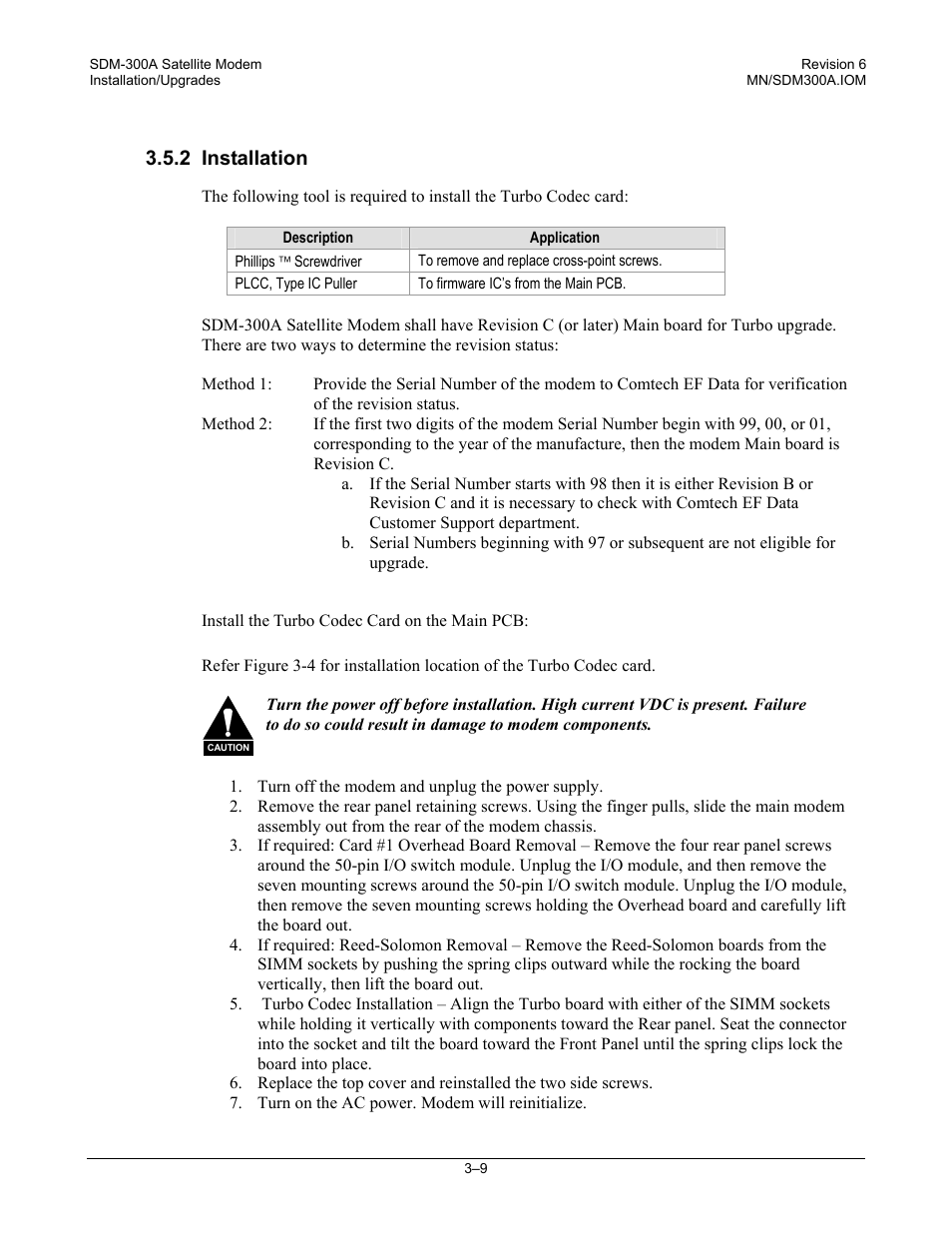 Installation, Install the turbo codec card on the main pcb, 2 installation | Comtech EF Data SDM-300A User Manual | Page 65 / 470