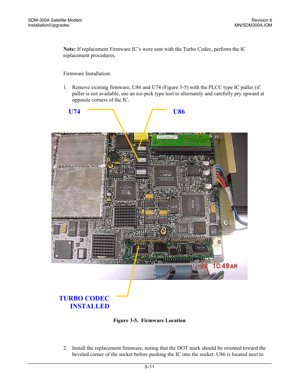 Firmware installation, U74 u86 turbo codec installed | Comtech EF Data SDM-300A User Manual | Page 67 / 470