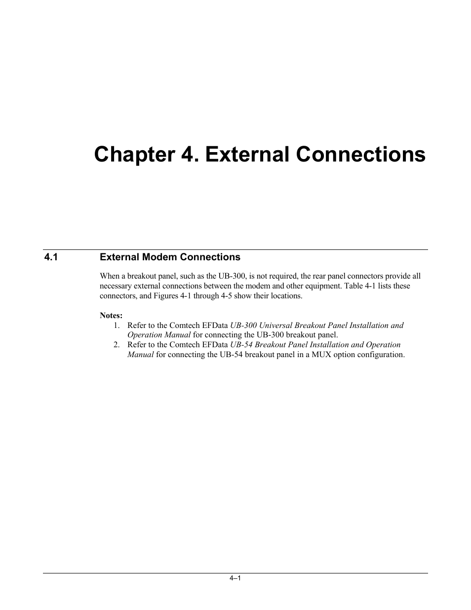 External connections, External modem connections, Chapter 4. external connections | Comtech EF Data SDM-300A User Manual | Page 79 / 470