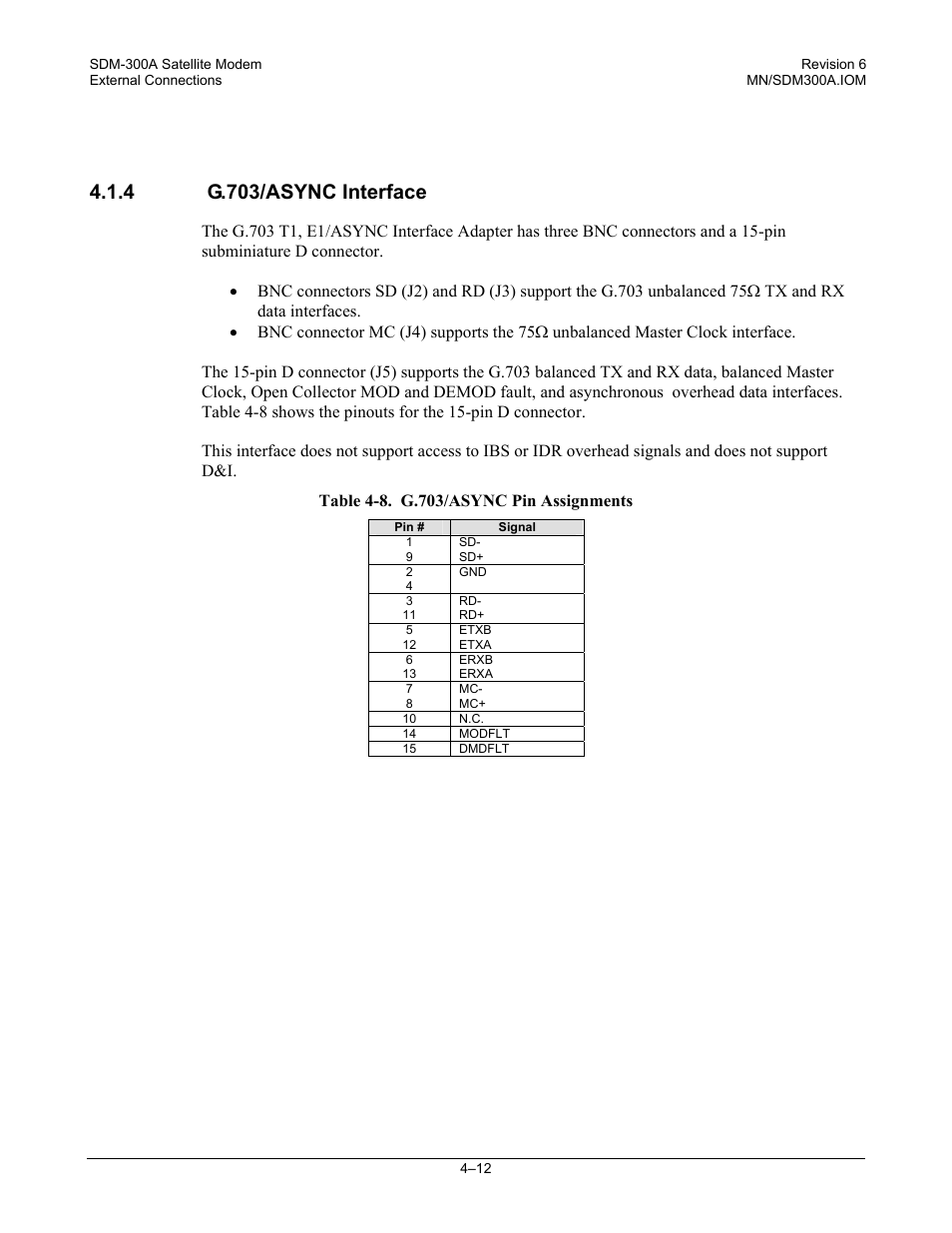 G.703/async interface, 4 g.703/async interface | Comtech EF Data SDM-300A User Manual | Page 90 / 470