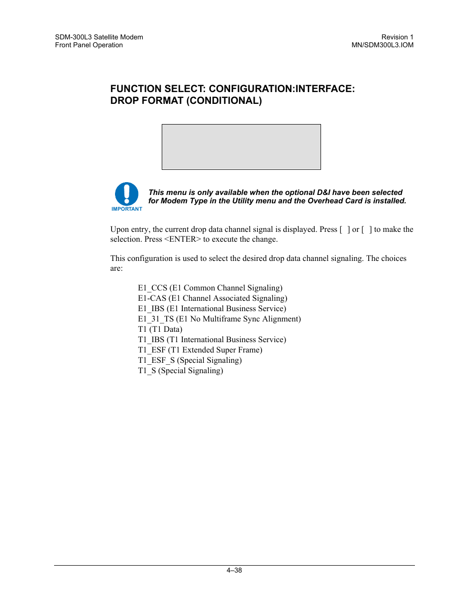 Drop format t1 | Comtech EF Data SDM-300L3 User Manual | Page 106 / 408