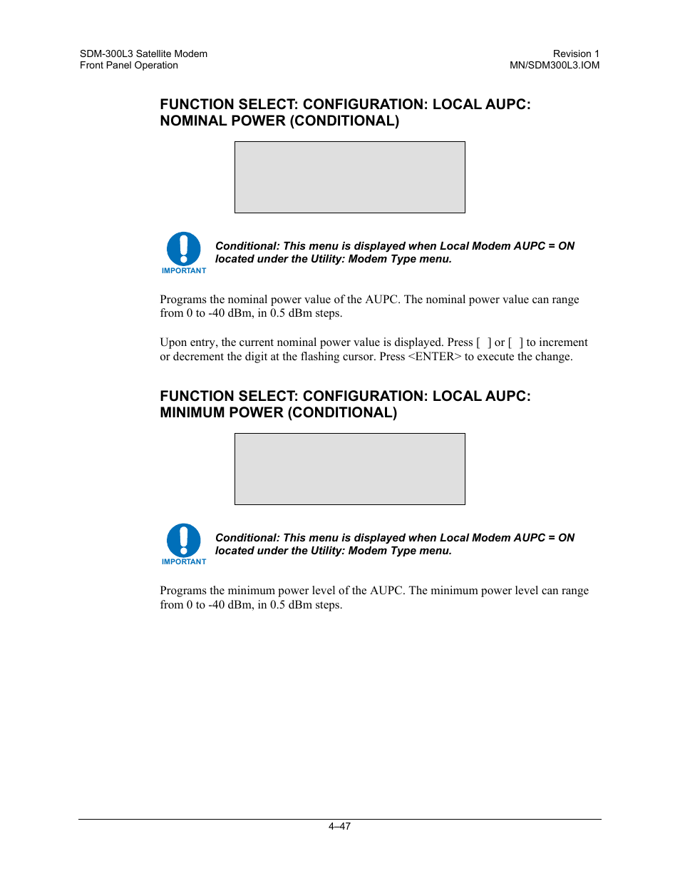 Nominal power -10.0 dbm, Minimum power -30.0 dbm | Comtech EF Data SDM-300L3 User Manual | Page 115 / 408