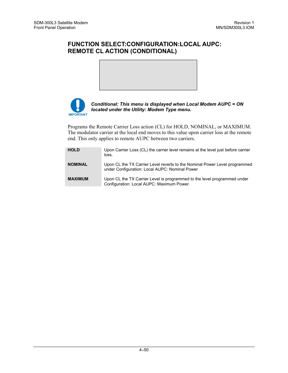 Remote cl action hold | Comtech EF Data SDM-300L3 User Manual | Page 118 / 408