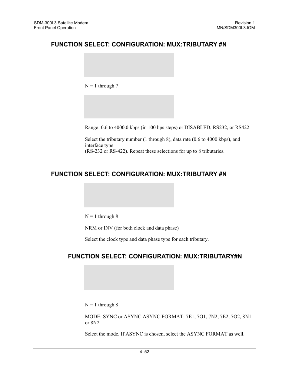 Function select: configuration: mux:tributary #n, Function select: configuration: mux:tributary#n | Comtech EF Data SDM-300L3 User Manual | Page 120 / 408