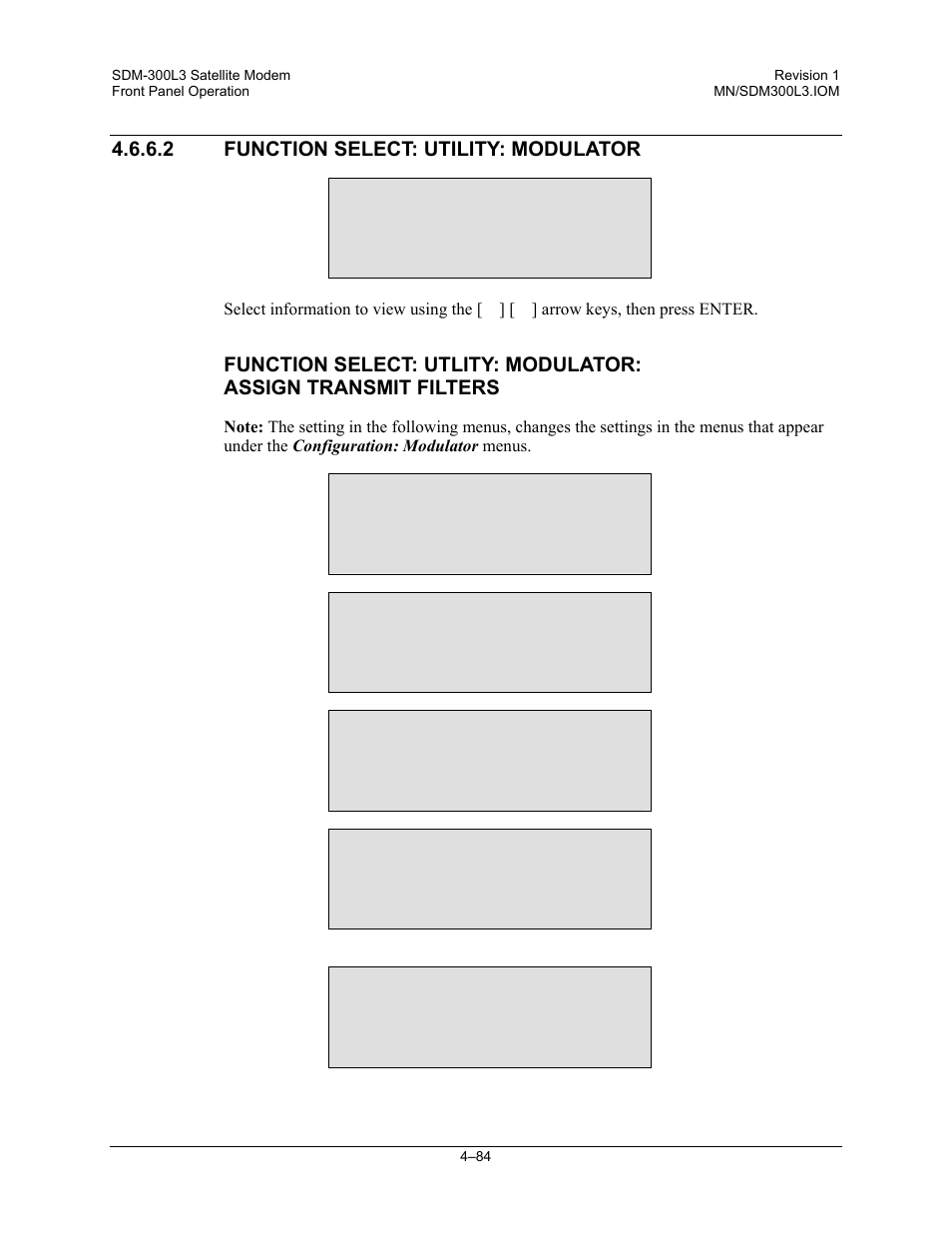 Function select: utility: modulator | Comtech EF Data SDM-300L3 User Manual | Page 152 / 408