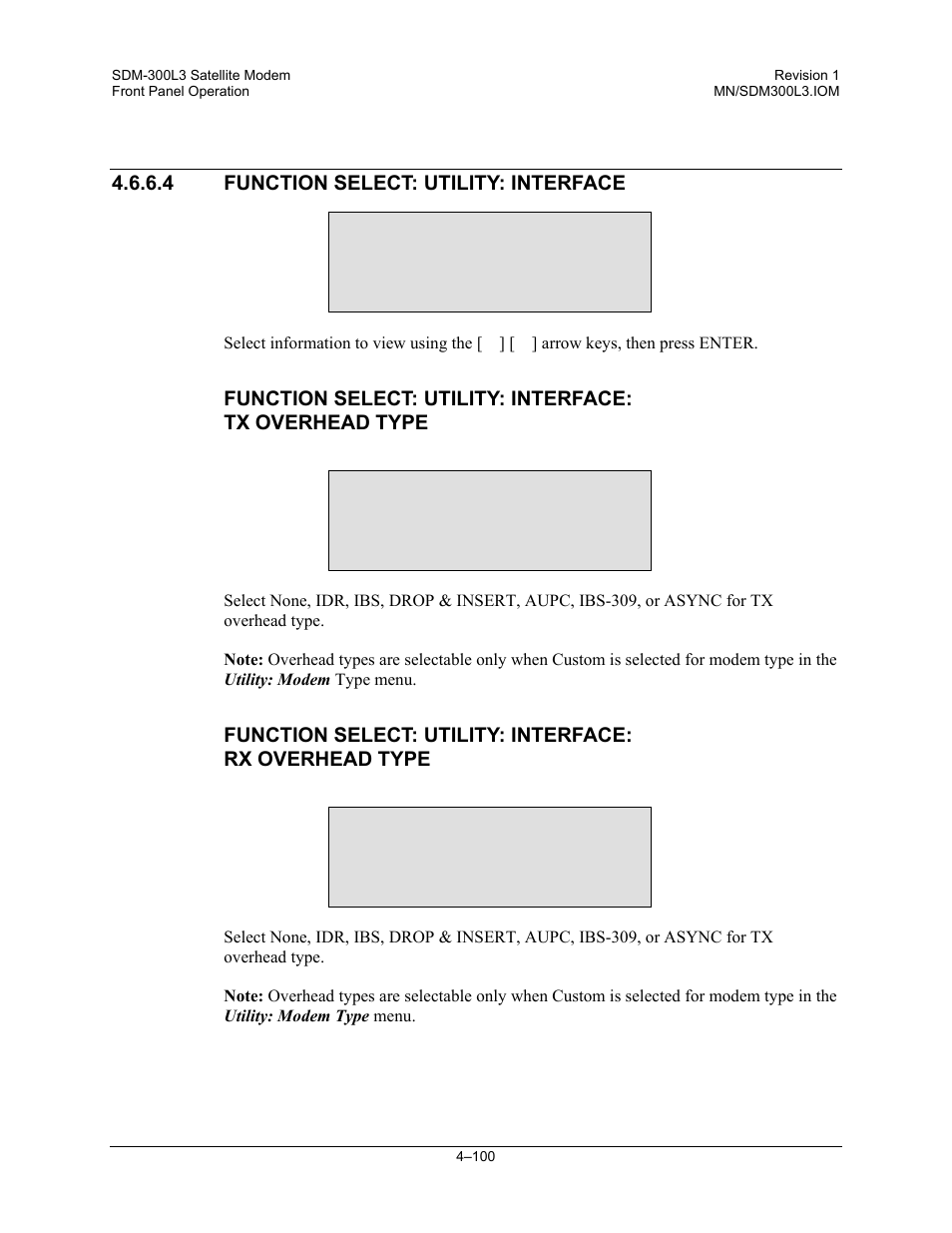 Function select: utility: interface | Comtech EF Data SDM-300L3 User Manual | Page 168 / 408