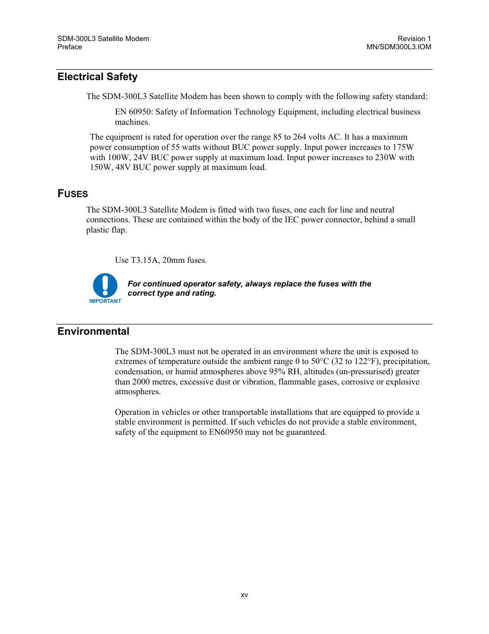 Electrical safety, Environmental | Comtech EF Data SDM-300L3 User Manual | Page 17 / 408