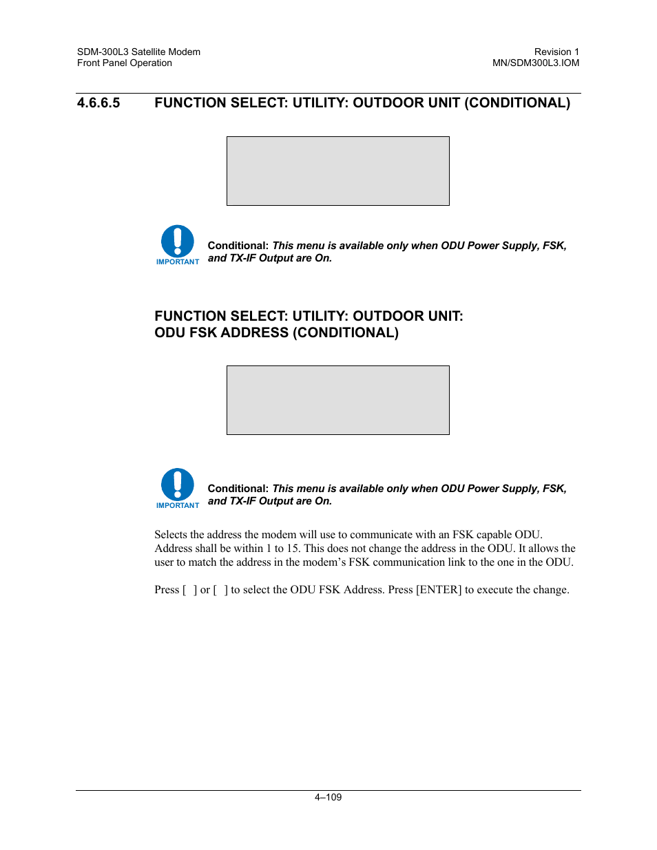 Utility outdoor unit, Odu fsk address 1 | Comtech EF Data SDM-300L3 User Manual | Page 177 / 408