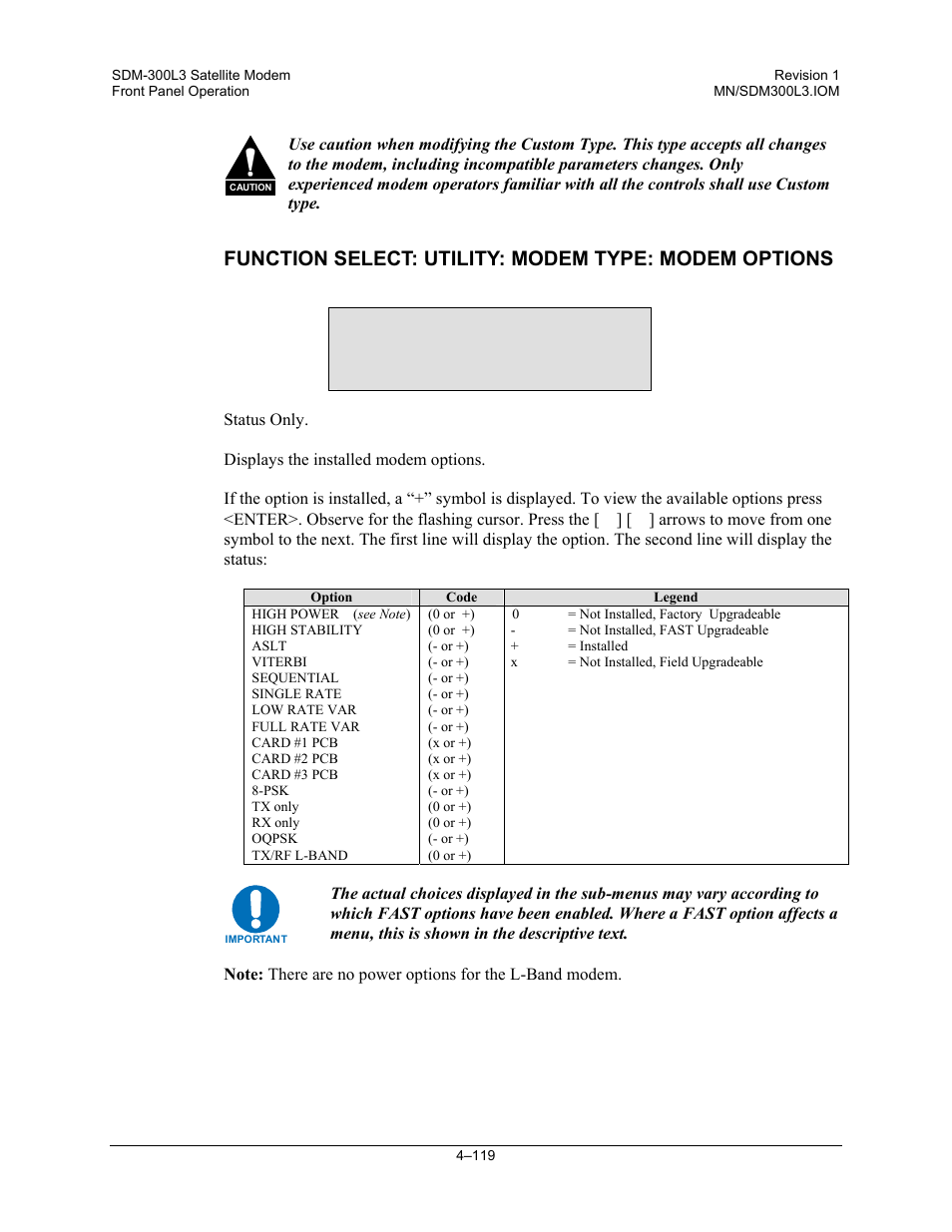 Modem options | Comtech EF Data SDM-300L3 User Manual | Page 187 / 408