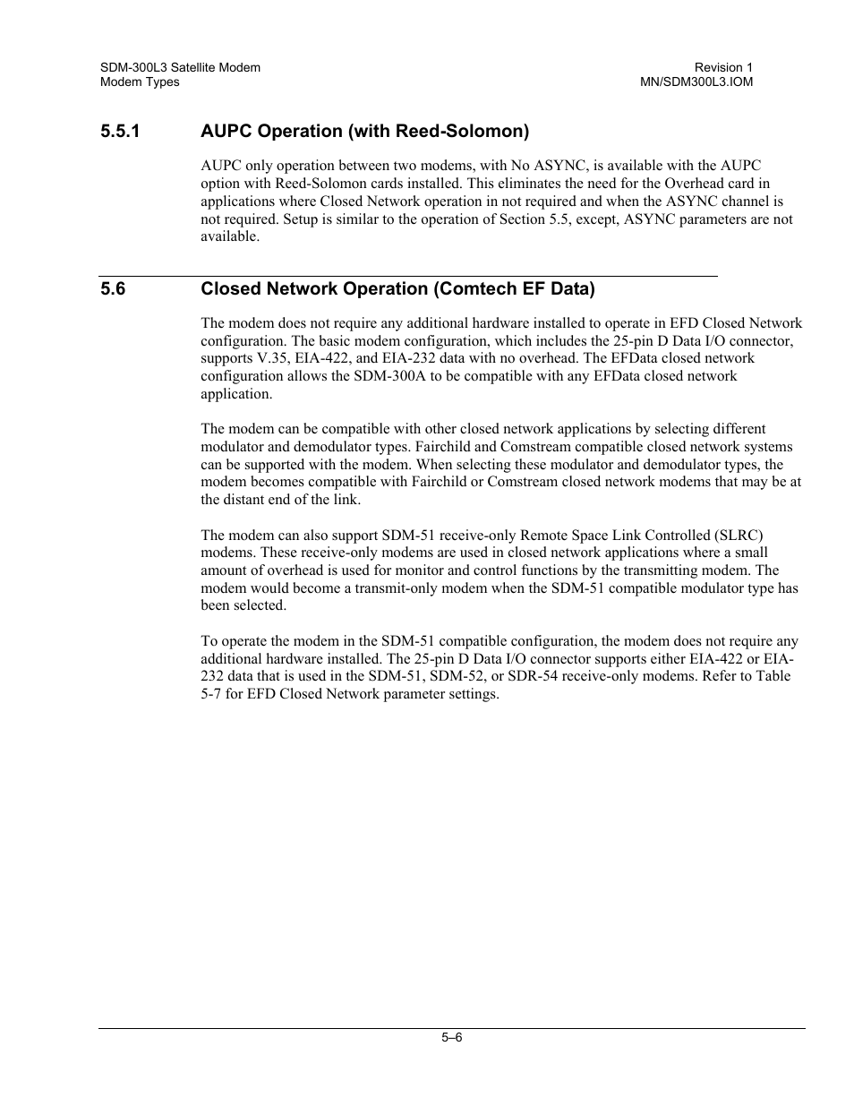 Aupc operation (with reed-solomon), Closed network operation (comtech ef data), 1 aupc operation (with reed-solomon) | 6 closed network operation (comtech ef data) | Comtech EF Data SDM-300L3 User Manual | Page 206 / 408