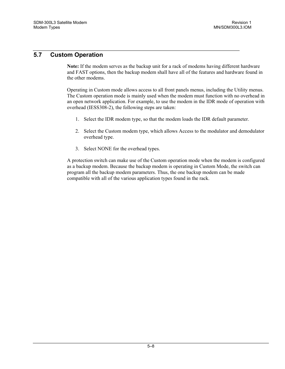 Custom operation, 7 custom operation | Comtech EF Data SDM-300L3 User Manual | Page 208 / 408