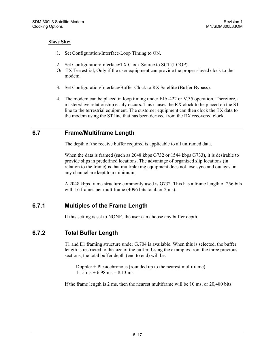 Frame/multiframe length, Multiples of the frame length, Total buffer length | Comtech EF Data SDM-300L3 User Manual | Page 227 / 408