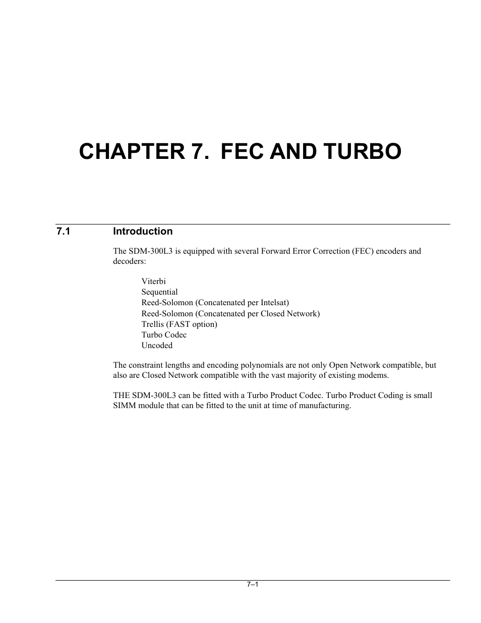 7 fec and turbo, Introduction, Chapter 7. fec and turbo | Comtech EF Data SDM-300L3 User Manual | Page 229 / 408