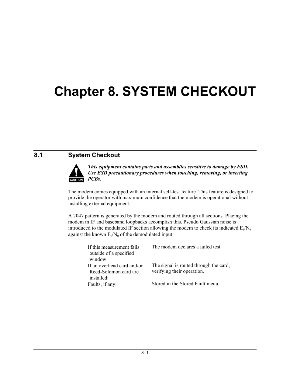 8 system checkout, System checkout, Chapter 8. system checkout | Comtech EF Data SDM-300L3 User Manual | Page 243 / 408