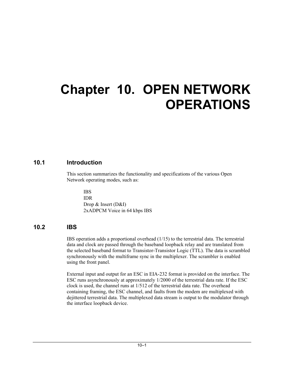 10 open network operations, Introduction, Chapter 10. open network operations | Comtech EF Data SDM-300L3 User Manual | Page 259 / 408