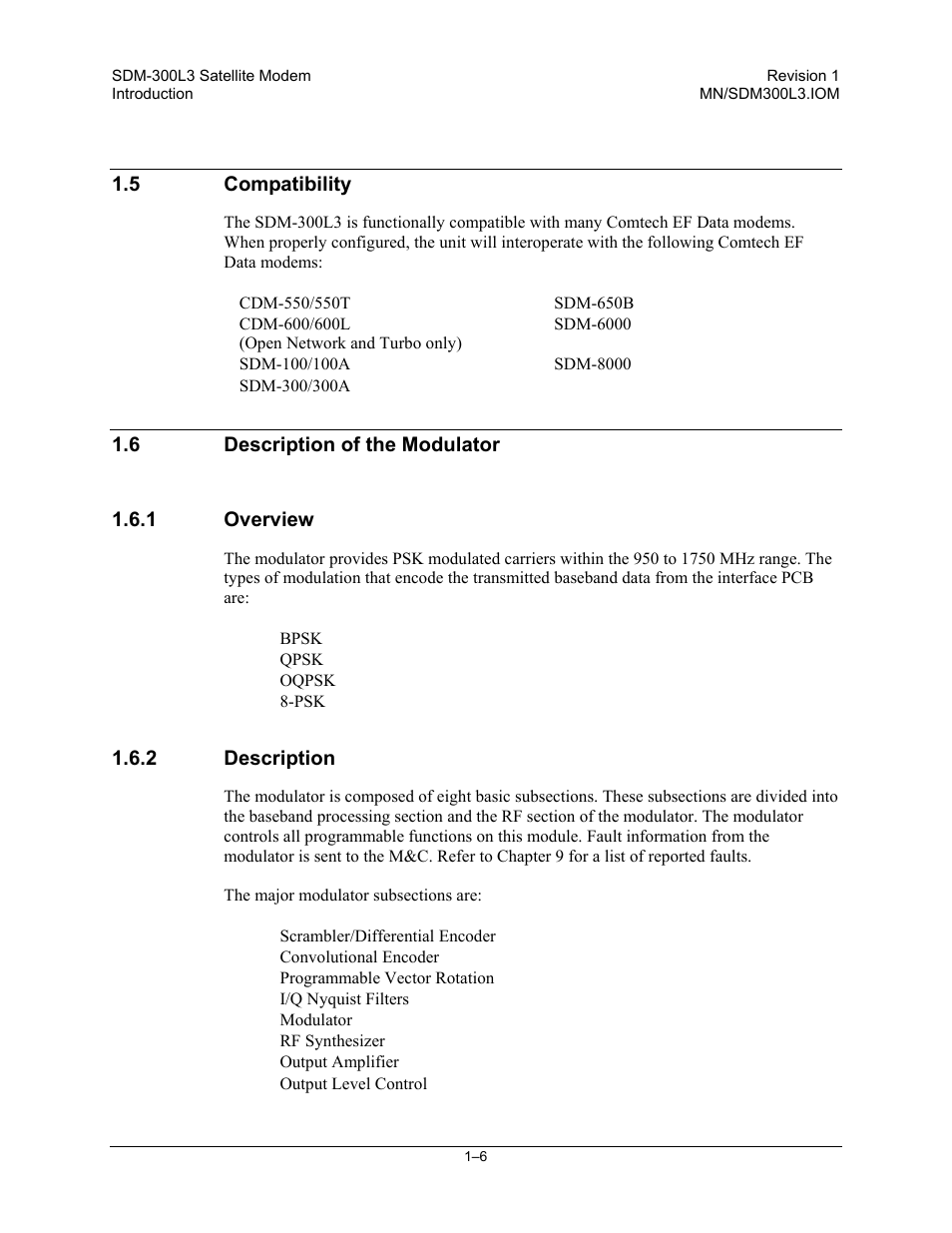 Compatibility, Description of the modulator, Overview | Description | Comtech EF Data SDM-300L3 User Manual | Page 26 / 408