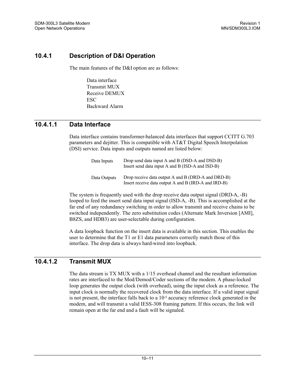 Description of d&i operation, Data interface, Transmit mux | 1 description of d&i operation, 1 data interface, 2 transmit mux | Comtech EF Data SDM-300L3 User Manual | Page 269 / 408