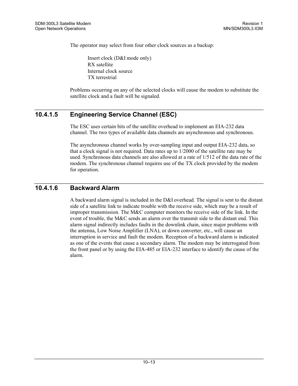 Engineering service channel (esc), Backward alarm | Comtech EF Data SDM-300L3 User Manual | Page 271 / 408