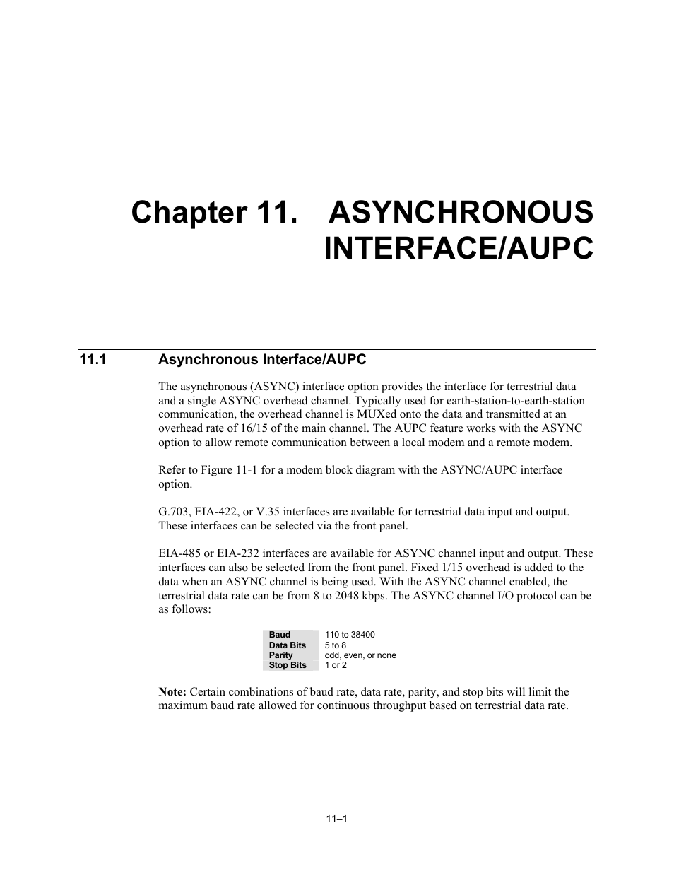 11 asynchronous interface/aupc, Asynchronous interface/aupc, Chapter 11. asynchronous interface/aupc | Comtech EF Data SDM-300L3 User Manual | Page 277 / 408