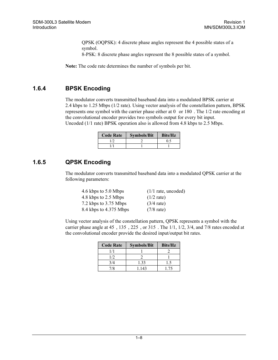 Bpsk encoding, Qpsk encoding, 4 bpsk encoding | 5 qpsk encoding | Comtech EF Data SDM-300L3 User Manual | Page 28 / 408