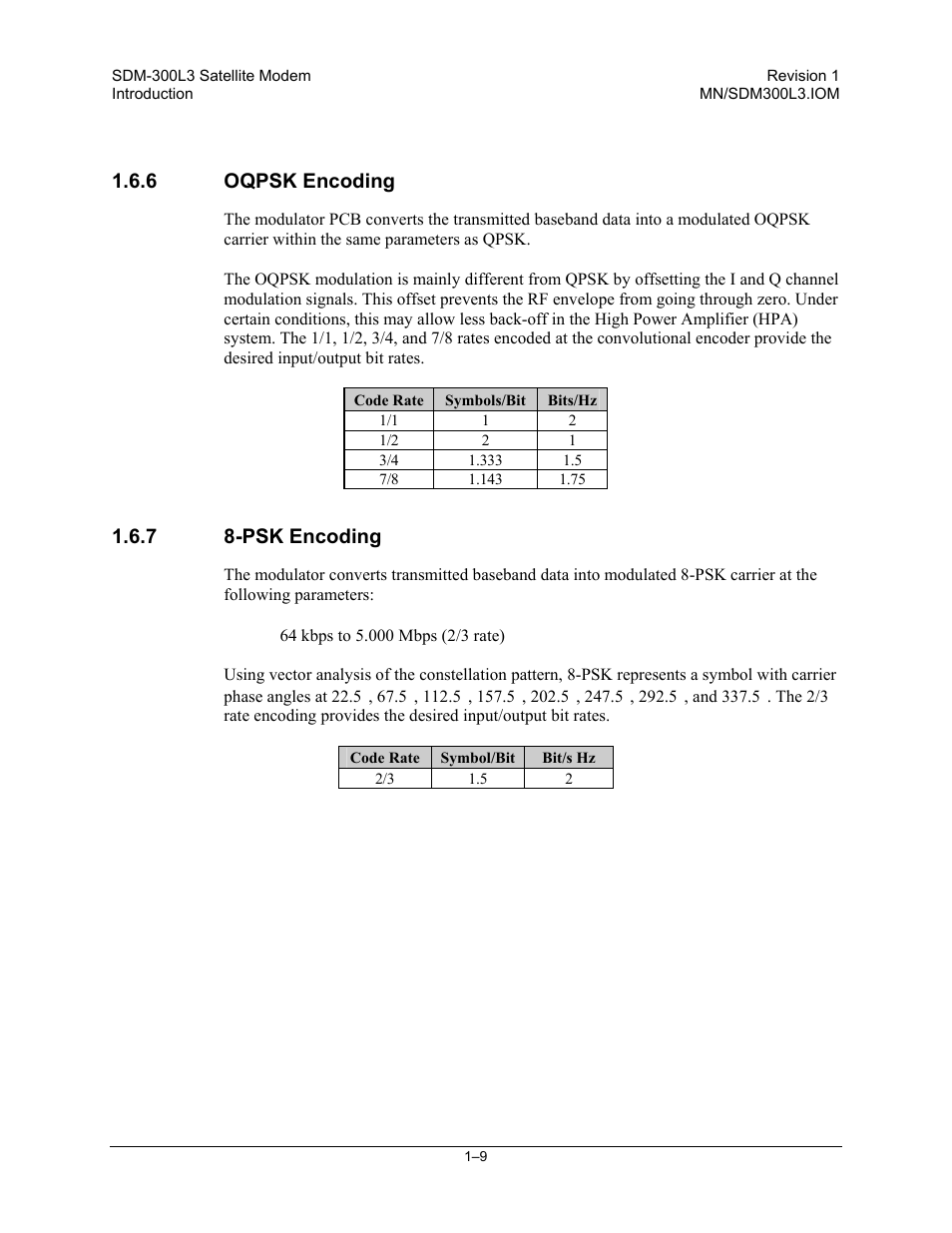 Oqpsk encoding, Psk encoding, 6 oqpsk encoding | 7 8-psk encoding | Comtech EF Data SDM-300L3 User Manual | Page 29 / 408