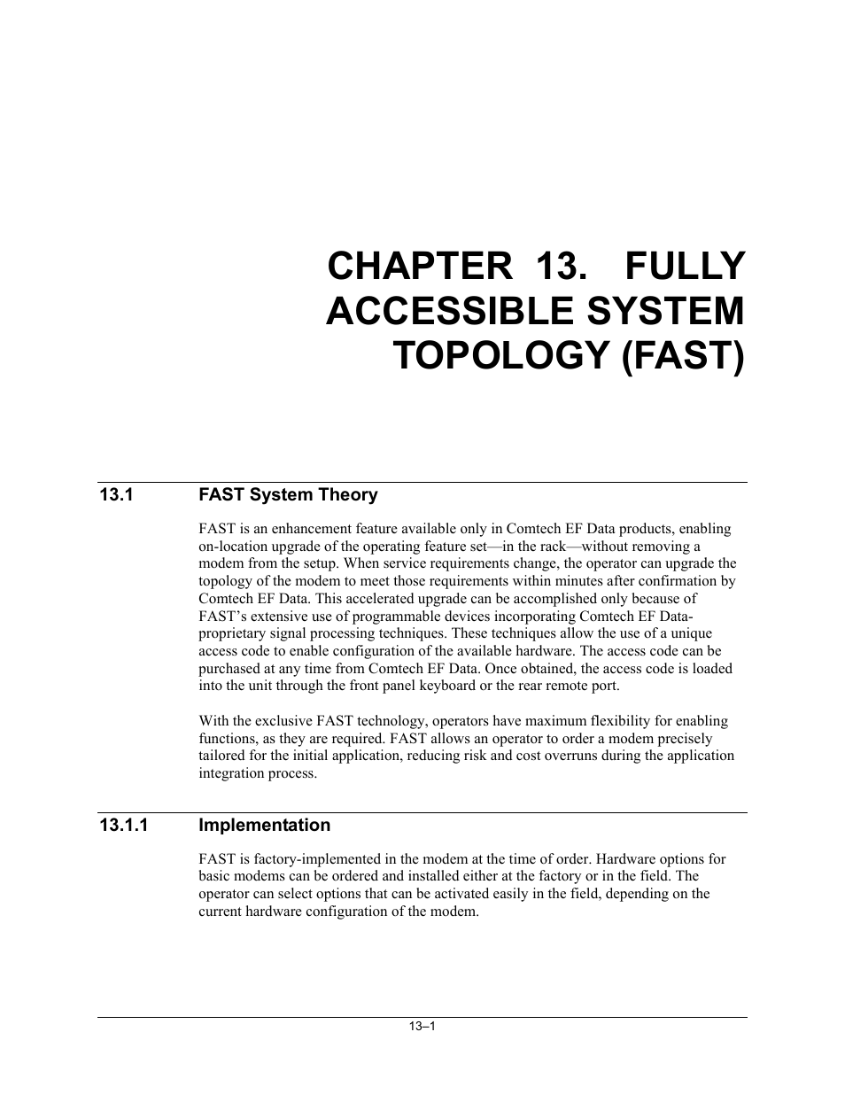 13 fully accessible system topology (fast), Fast system theory, Implementation | Comtech EF Data SDM-300L3 User Manual | Page 303 / 408