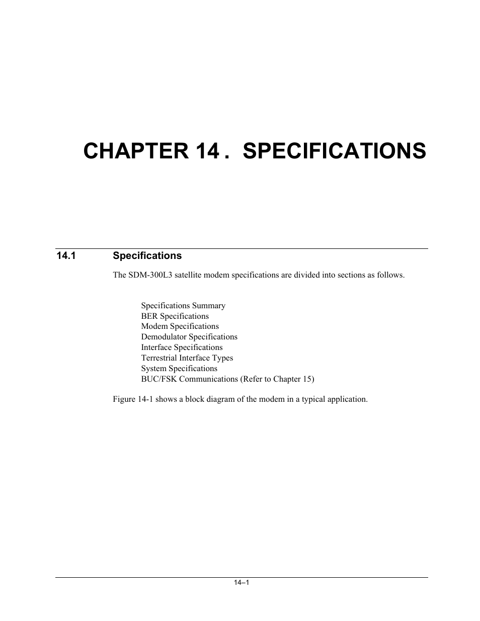 14 specifications, Specifications, Chapter 14 . specifications | Comtech EF Data SDM-300L3 User Manual | Page 307 / 408