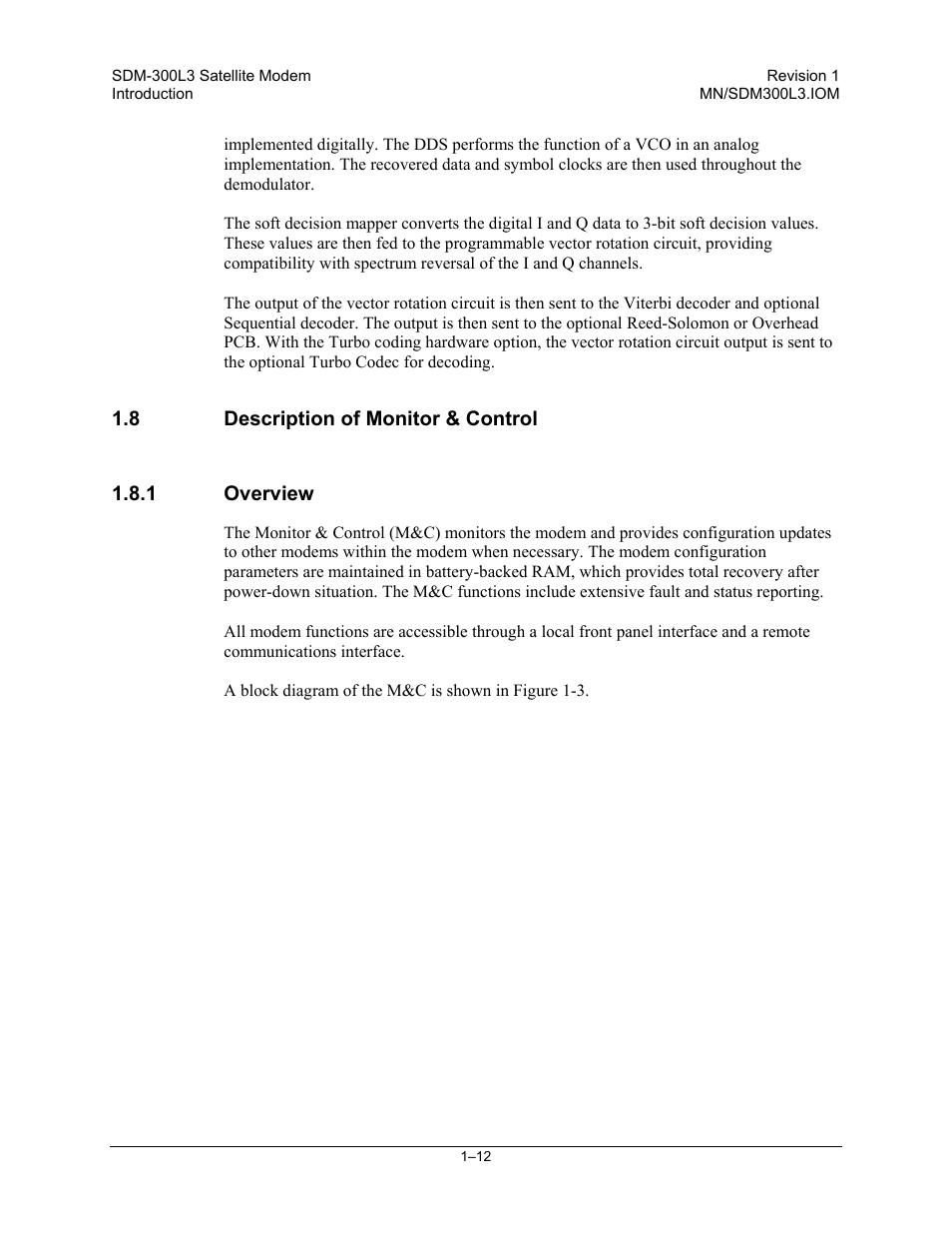 Description of monitor & control, Overview | Comtech EF Data SDM-300L3 User Manual | Page 32 / 408