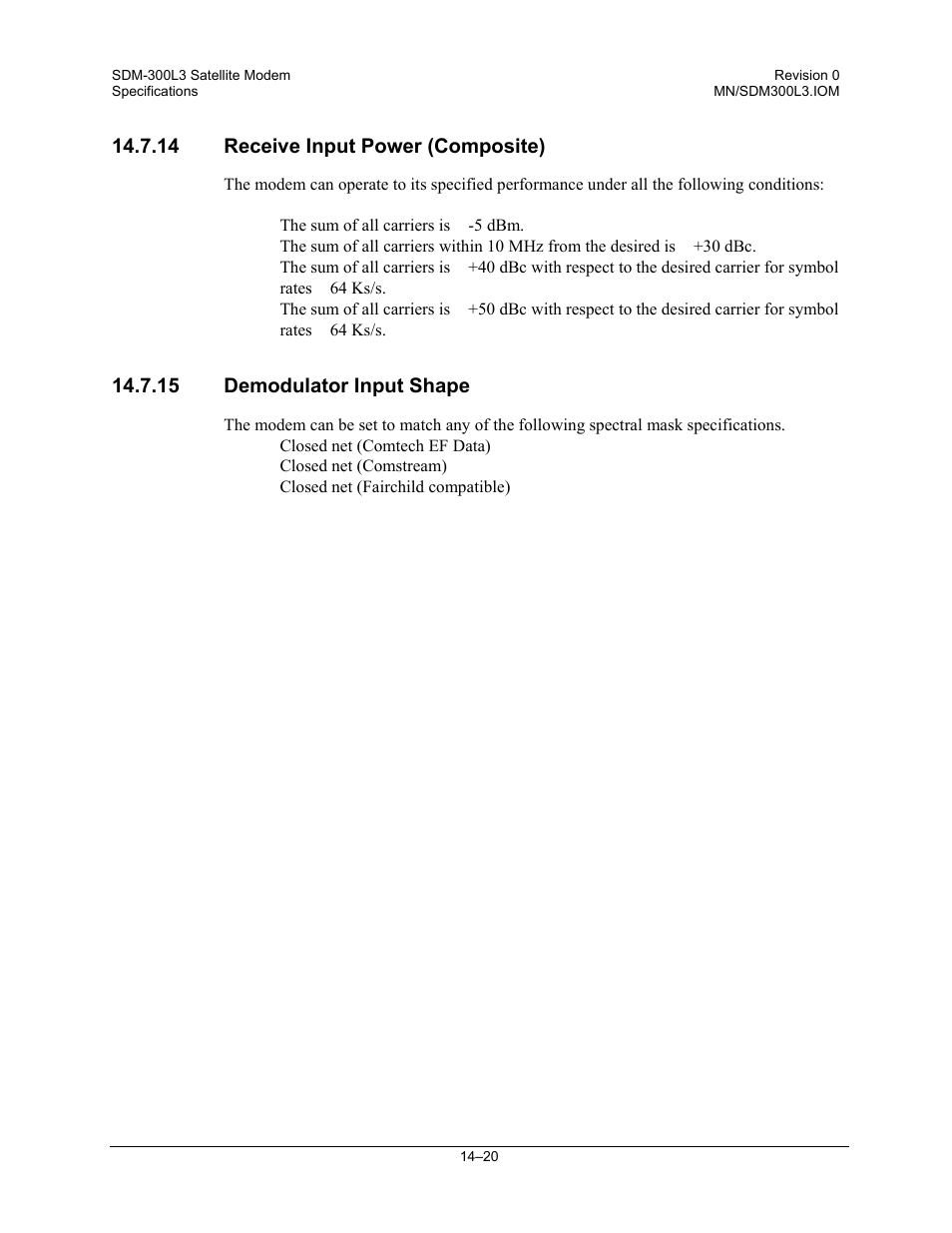 Receive input power (composite), Demodulator input shape | Comtech EF Data SDM-300L3 User Manual | Page 326 / 408