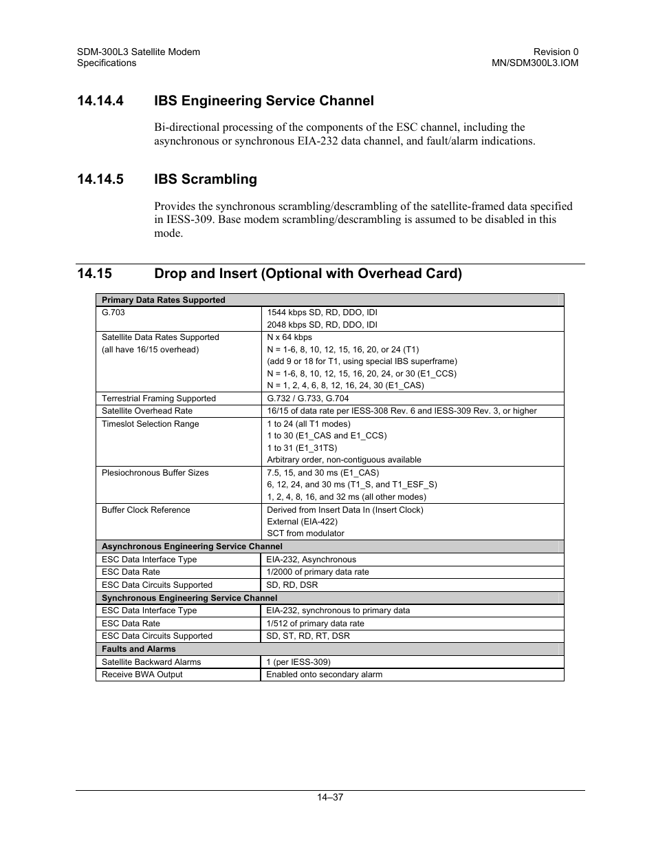 Ibs engineering service channel, Ibs scrambling, Drop and insert (optional with overhead card) | 4 ibs engineering service channel, 5 ibs scrambling, 15 drop and insert (optional with overhead card) | Comtech EF Data SDM-300L3 User Manual | Page 343 / 408