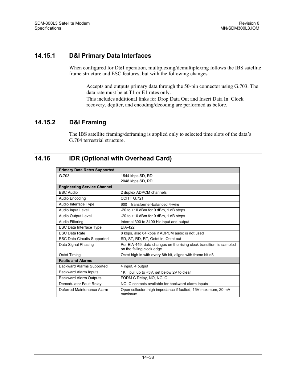 D&i primary data interfaces, D&i framing, Idr (optional with overhead card) | 1 d&i primary data interfaces, 2 d&i framing, 16 idr (optional with overhead card) | Comtech EF Data SDM-300L3 User Manual | Page 344 / 408