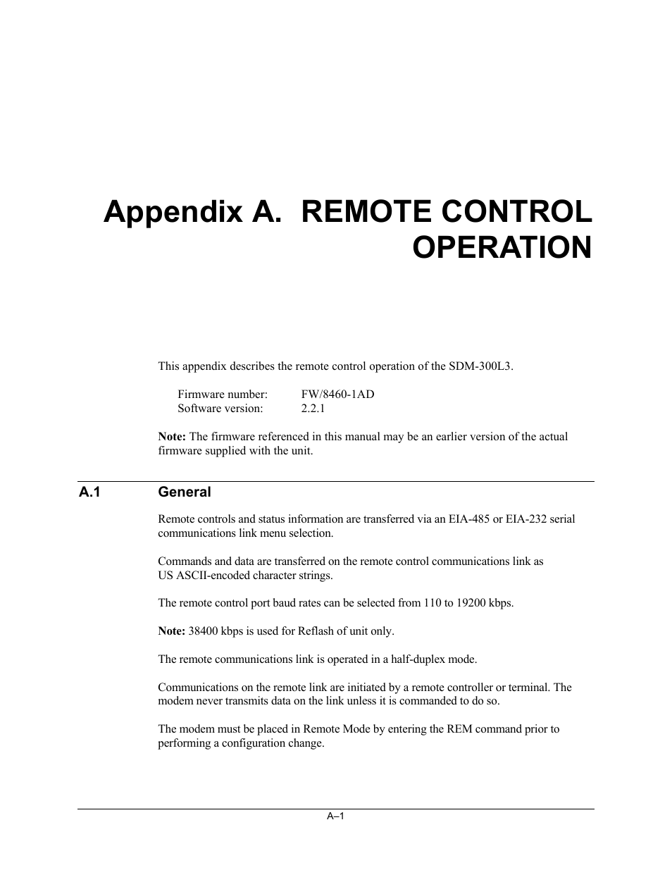 A. remote control operation, General, Appendix a. remote control operation | Comtech EF Data SDM-300L3 User Manual | Page 353 / 408