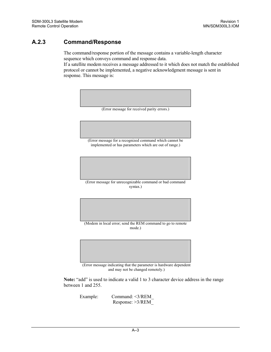 Command/response, A.2.3 command/response | Comtech EF Data SDM-300L3 User Manual | Page 355 / 408