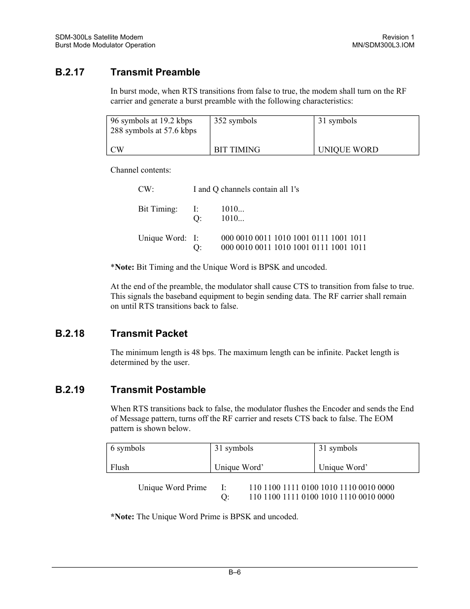 Transmit preamble, Transmit packet, Transmit postamble | Comtech EF Data SDM-300L3 User Manual | Page 404 / 408