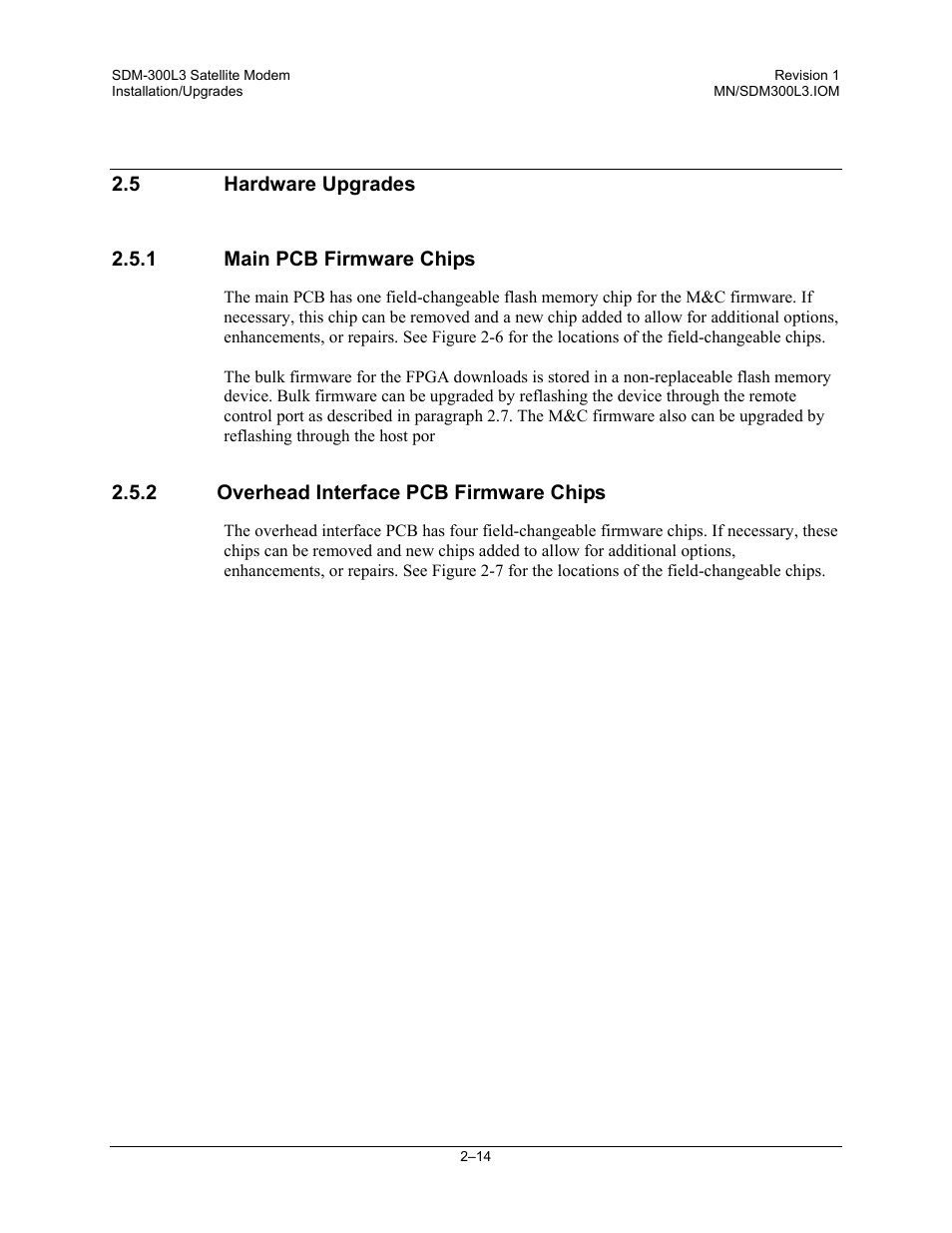 Hardware upgrades, 1main pcb firmware chips, 2overhead interface pcb firmware chips | Comtech EF Data SDM-300L3 User Manual | Page 50 / 408