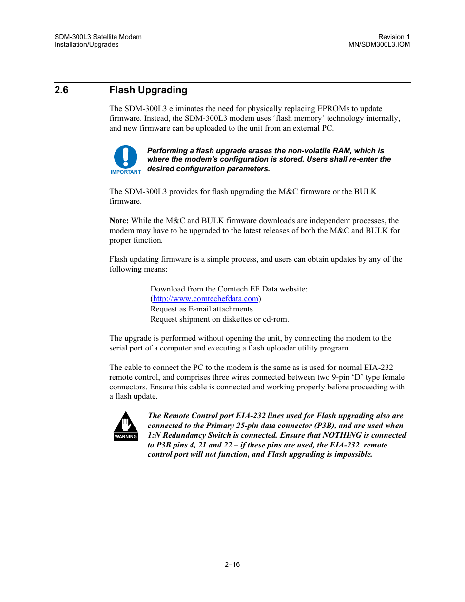 Flash upgrading, 6 flash upgrading | Comtech EF Data SDM-300L3 User Manual | Page 52 / 408